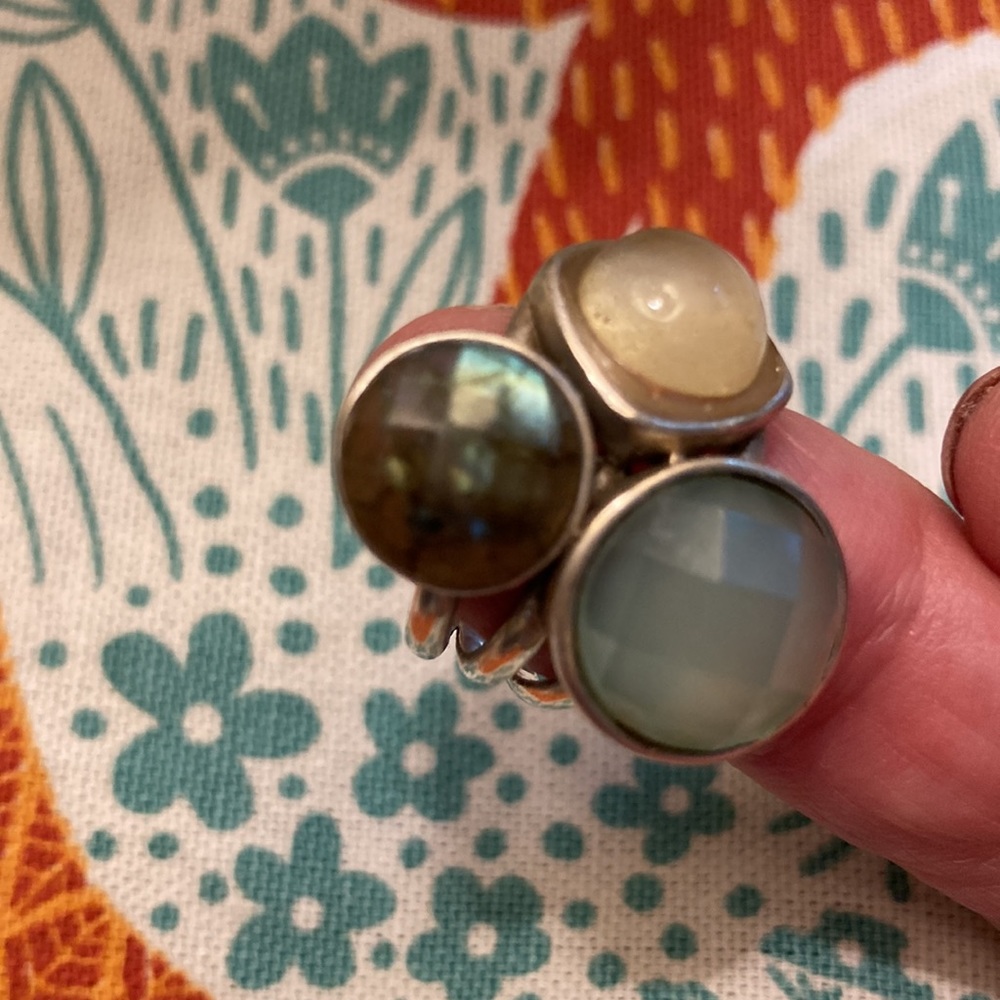 Sterling silver ring size 6, beautiful mother of pearl, labradorite & chalcedony - Picture 5 of 6
